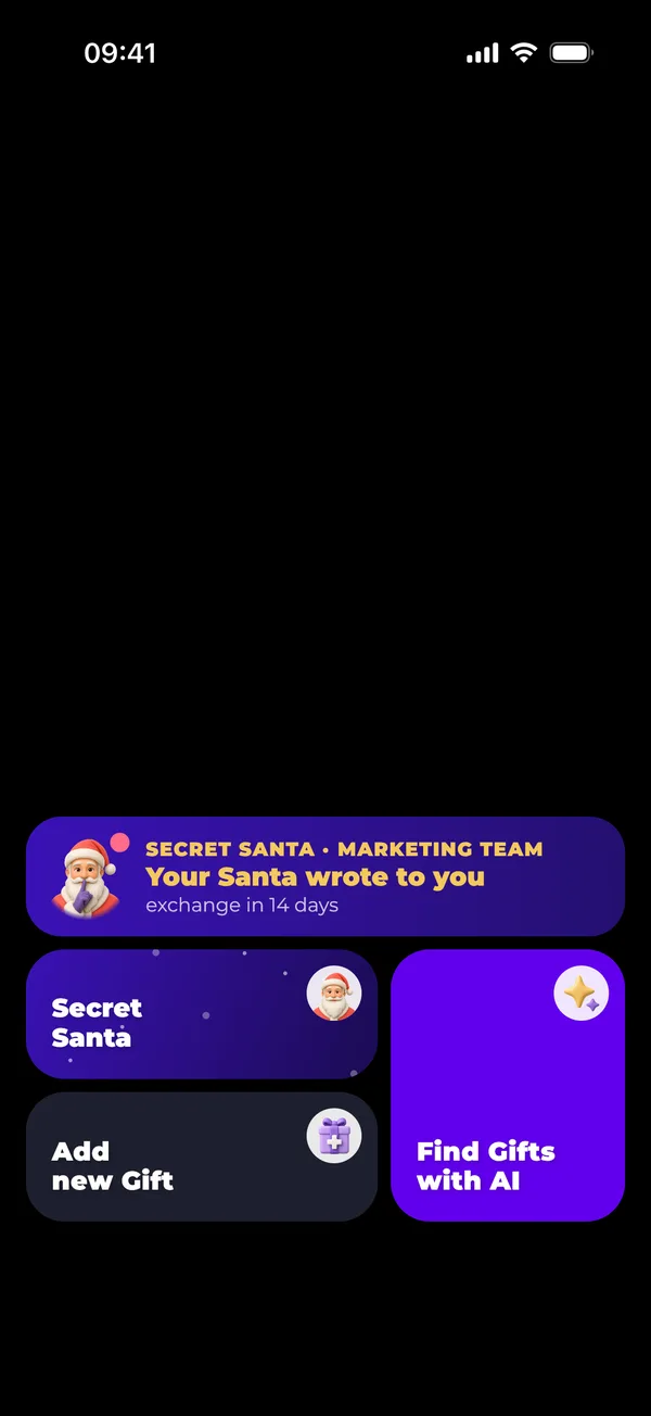 Secret Santa card on the app's home screen