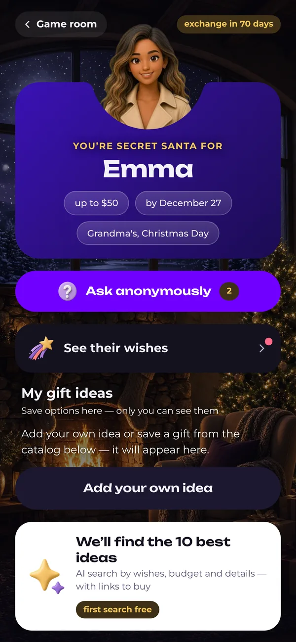 Recipient screen with wishes