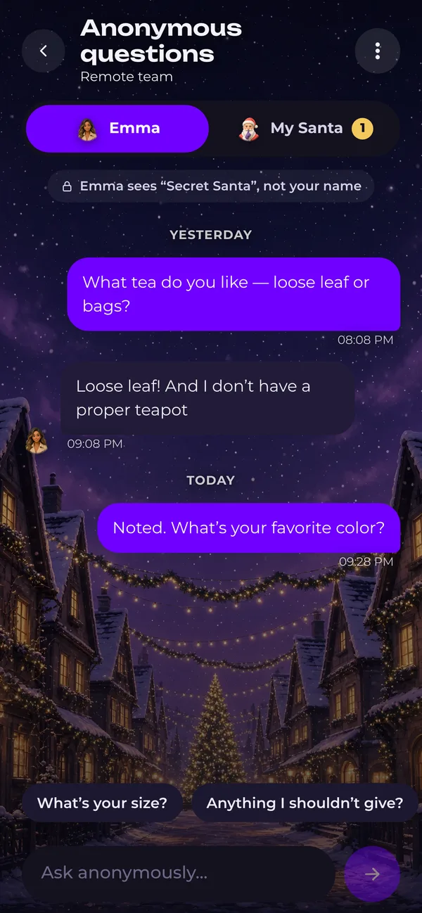 Anonymous chat in a remote team game