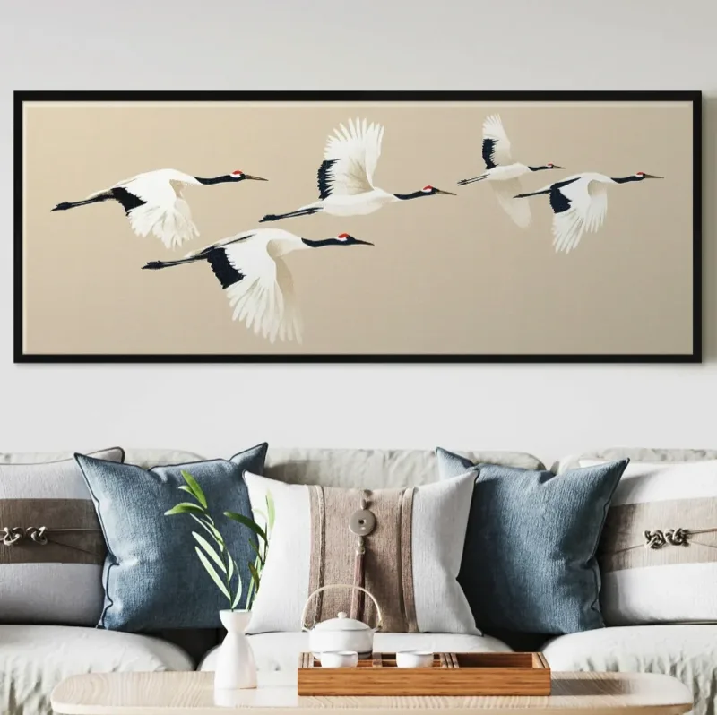 Картина «Журавли» на холсте в раме, 45 × 115 см