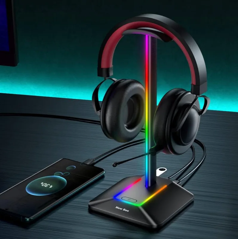 New Bee RGB Headset Stand with USB Ports