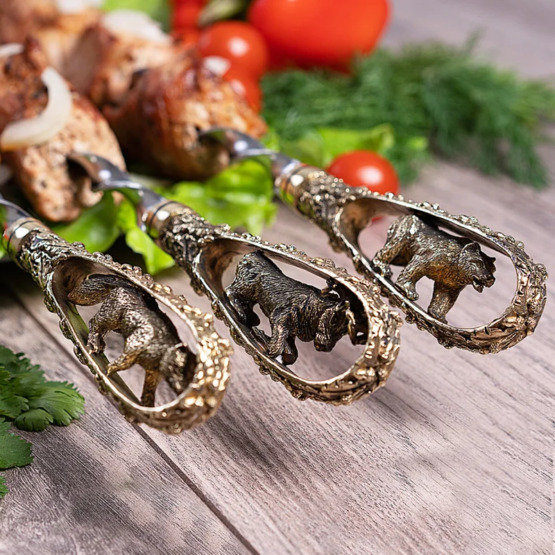 Подарочные шампуры с латунными зверями